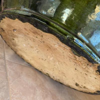 Large Green Pot with Faces
