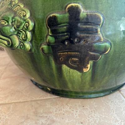Large Green Pot with Faces