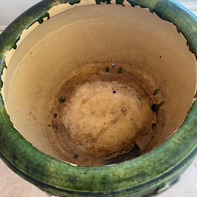 Large Green Pot with Faces