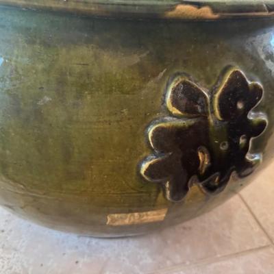 Large Green Pot with Faces