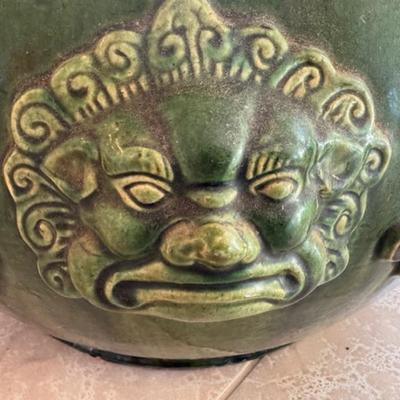 Large Green Pot with Faces
