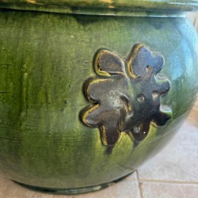 Large Green Pot with Faces