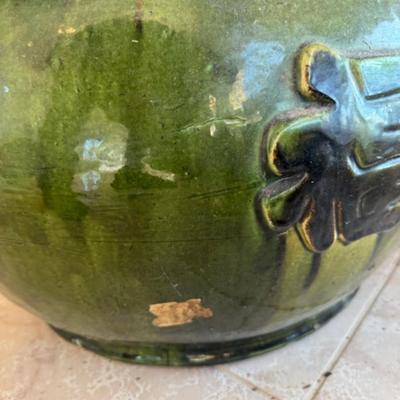 Large Green Pot with Faces