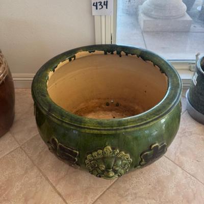 Large Green Pot with Faces