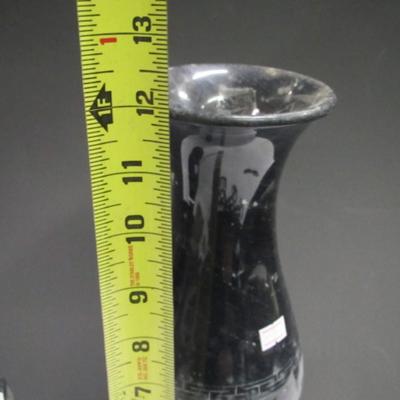 Vintage 12" Black Marble Vase Horse Chariot Greek Carved Chiseled Design Vase