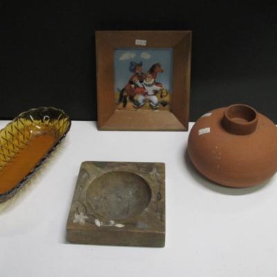 Vacuform Vinson 1950's 3D Art Marble Ashtray Indiana Glass Celery Dish