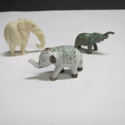 Approx 2" Tall Porcelain Brass Elephants & Cream Elephant