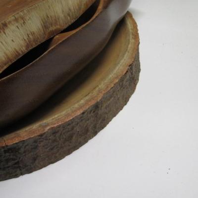 Wood Craft Hawaiian Monkey Pod Vintage Leaf Shaped Divided Wood Tray & Wood Disc