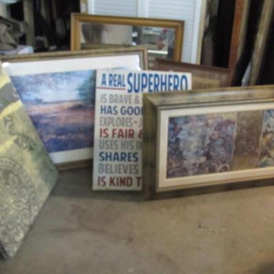 YMCA Fundraiser Display Assortment Of Framed Pictures & A Mirror