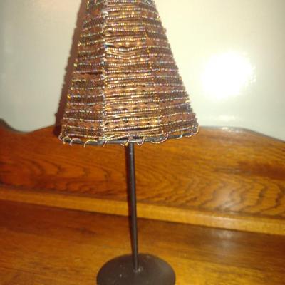 Metal Pedestal Candle Holder with Beaded Shade- Approx 10 3/4" Tall