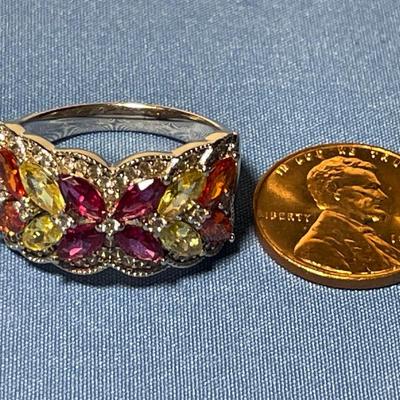 Vintage Designer BBJ Colored Stones Sterling Silver Ring - Size-10 in VG Preowned Condition. FREE DOMESTIC SHIPPING.