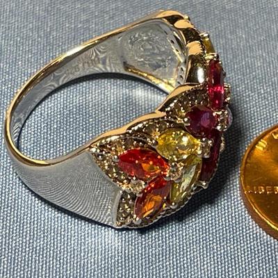 Vintage Designer BBJ Colored Stones Sterling Silver Ring - Size-10 in VG Preowned Condition. FREE DOMESTIC SHIPPING.