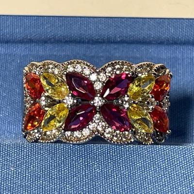 Vintage Designer BBJ Colored Stones Sterling Silver Ring - Size-10 in VG Preowned Condition. FREE DOMESTIC SHIPPING.