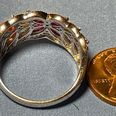Vintage Designer BBJ Colored Stones Sterling Silver Ring - Size-10 in VG Preowned Condition. FREE DOMESTIC SHIPPING.