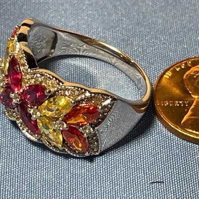 Vintage Designer BBJ Colored Stones Sterling Silver Ring - Size-10 in VG Preowned Condition. FREE DOMESTIC SHIPPING.