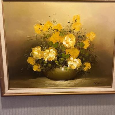 Signed & Framed Floral Painting (O-MG)