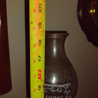 Glass Oil Lamp with Shade- Green Base- Approx 18 1/2" Tall