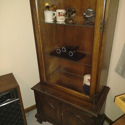 Wooden Lighted Curio/Sportsman's Gun Cabinet with Storage- Approx 28" x 16" x 74" Tall (No Contents)