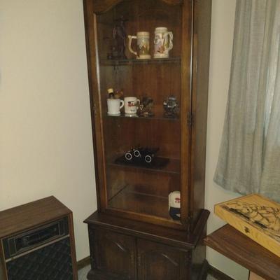 Wooden Lighted Curio/Sportsman's Gun Cabinet with Storage- Approx 28" x 16" x 74" Tall (No Contents)