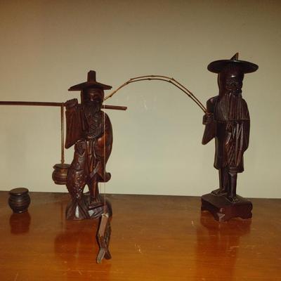 Pair of Carved Wooden Asian Figurines