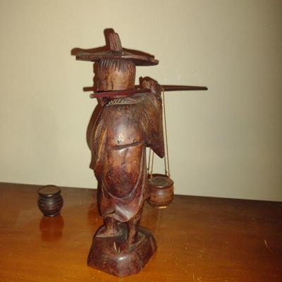 Pair of Carved Wooden Asian Figurines
