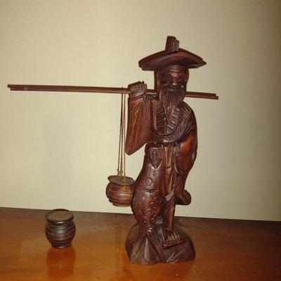 Pair of Carved Wooden Asian Figurines