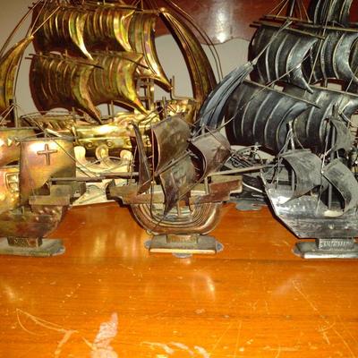 Collection of Five Metal Ships- One is Musical