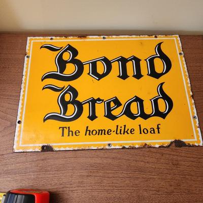 Vintage Heavy Bond Bread Porcelain Enamel Sign 19X14