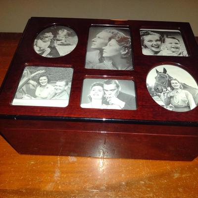Wood Finish Storage Box with Picture Frame Top- Approx 13 1/2" x 10" x 6" Tall
