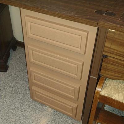 Kenmore Sewing Machine with Cabinet, Bench, and Additional Storage Drawer Stack