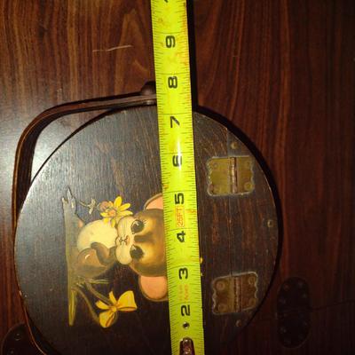 Vintage Wooden Sewing Storage Bucket with Handle- Approx 7 1/4" x 5 1/2" Tall