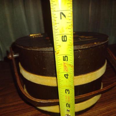 Vintage Wooden Sewing Storage Bucket with Handle- Approx 7 1/4" x 5 1/2" Tall