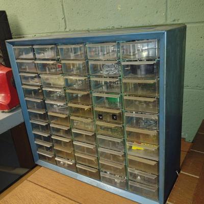 Pigeonhole Storage Box- Metal Body with Plastic Drawers- Approx 16" x 6 1/2" x 15" Tall