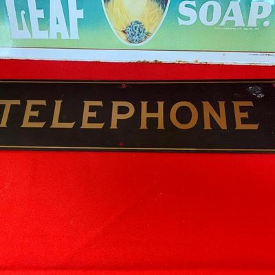Vintage Clover Leaf Soap Sign + Telephone Sign