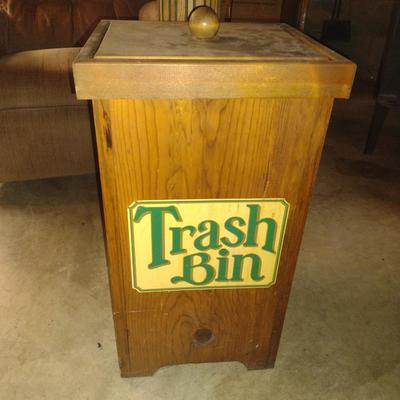 Wooden Trash Bin with Lid- Approx 13" x 11 3/4" x 24" Tall