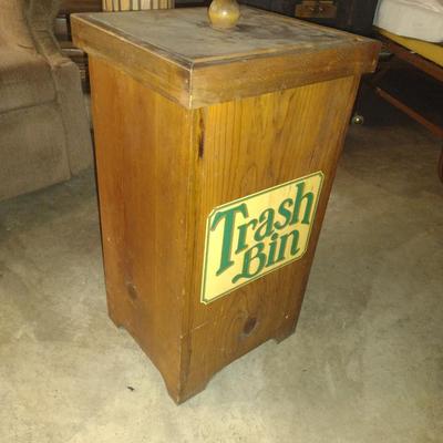 Wooden Trash Bin with Lid- Approx 13" x 11 3/4" x 24" Tall