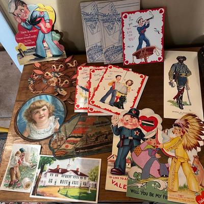 Victorian Era Scrap Book + Vintage Antique Post Cards, Valentines, Ephemera
