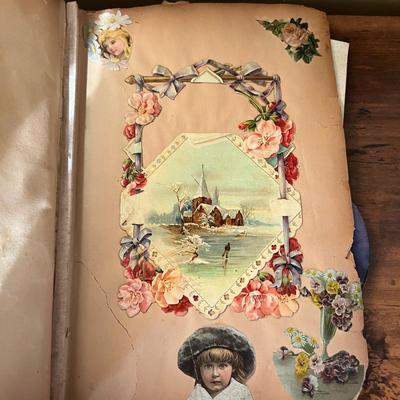 Victorian Era Scrap Book + Vintage Antique Post Cards, Valentines, Ephemera