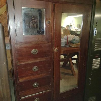 Antique Wooden Wardrobe Cabinet- Approx 36" x 16" x 64 1/2" Tall (No Contents)
