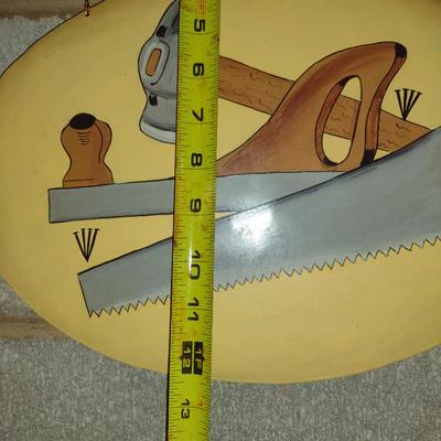 Hand Painted Wooden and Metal 'Wood Worker' Sign- Approx 12" x 14"