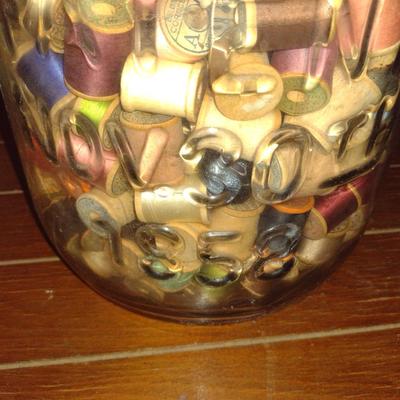 Large, Mason Jar with Eagle Filled with Spools of Thread- Approx 18 1/2" Tall