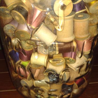 Large, Mason Jar with Eagle Filled with Spools of Thread- Approx 18 1/2" Tall