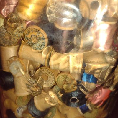 Large, Mason Jar with Eagle Filled with Spools of Thread- Approx 18 1/2" Tall