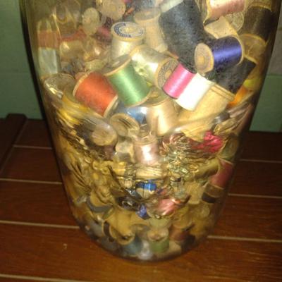 Large, Mason Jar with Eagle Filled with Spools of Thread- Approx 18 1/2" Tall