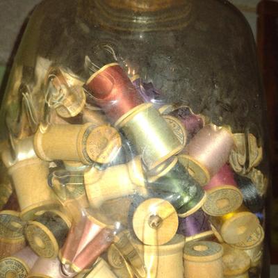 Large, Mason Jar with Eagle Filled with Spools of Thread- Approx 18 1/2" Tall