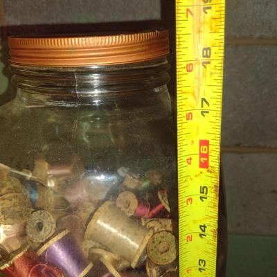Large, Mason Jar with Eagle Filled with Spools of Thread- Approx 18 1/2" Tall