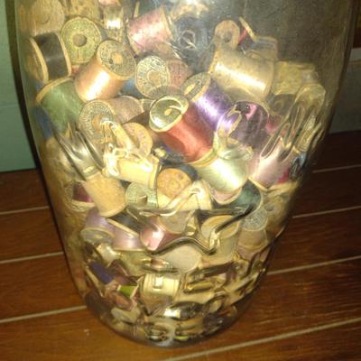 Large, Mason Jar with Eagle Filled with Spools of Thread- Approx 18 1/2" Tall