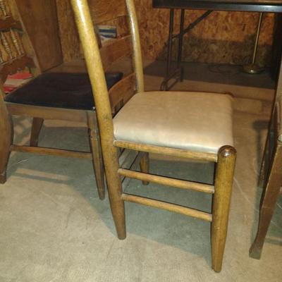Three Mismatched Wood Framed Chairs