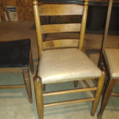 Three Mismatched Wood Framed Chairs