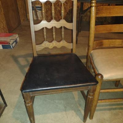 Three Mismatched Wood Framed Chairs